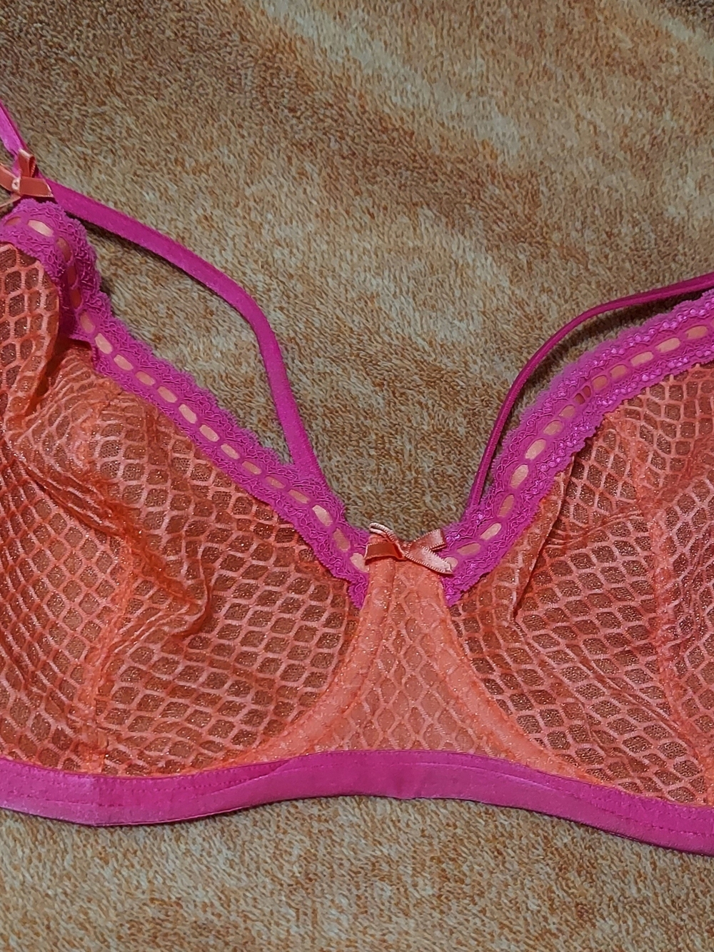 Cacique Pink & Orange Lace Mesh Bralette